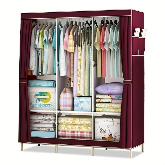 1 Ensemble Armoire Simple en Tissu à 3 Colonnes, Armoire de Rangement pour Vêtements sur Pied,