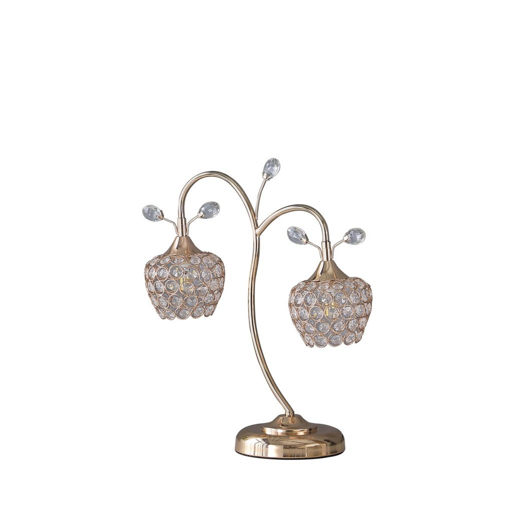 Noble House 17.25" Rose 2-Floral Bell Table Lamp, Wire Cage Shades, G9 Light Bulbs, Glam Accent, Rose Gold