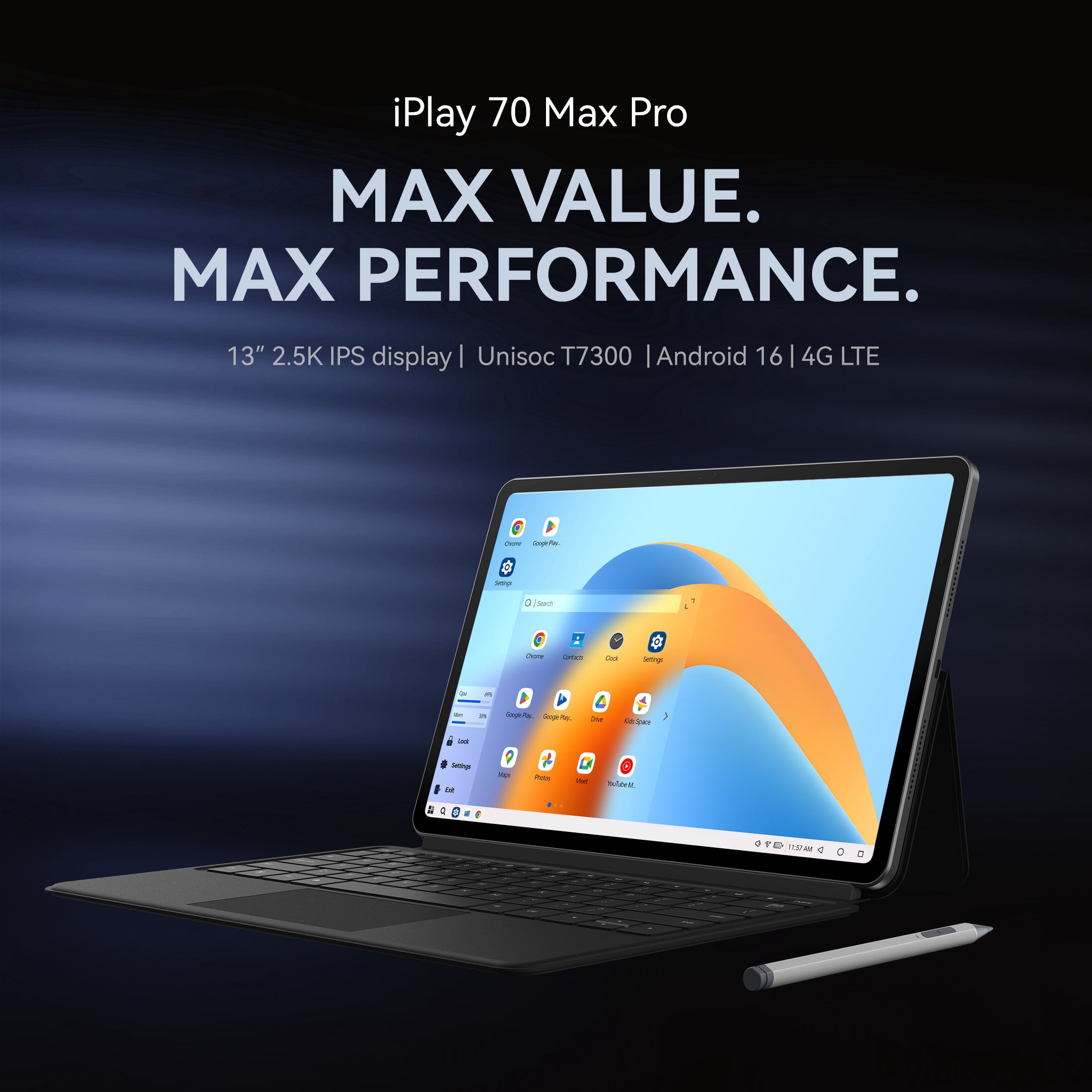 Alldocube iPlay 70 Max Pro 13 in Tablet, 128GB, Android 16, Wi-Fi, LTE, Gray