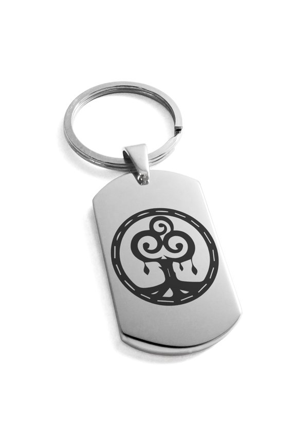 Stainless Steel Nature Magic Rune Engraved Dog Tag Keychain Keyring