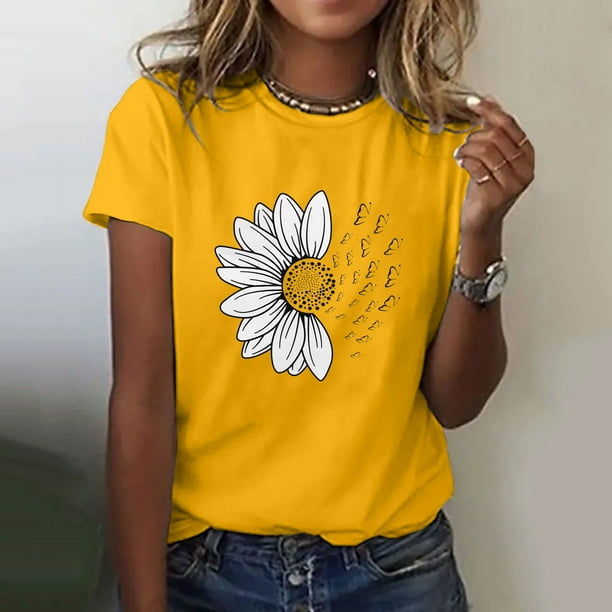 Gibobby Blusas Termicas Dama Camiseta de verano de girasol para mujer blusa holgada de talla grande camisetas casuales graficas de manga corta para chica Amarillo XXL Walmart en linea