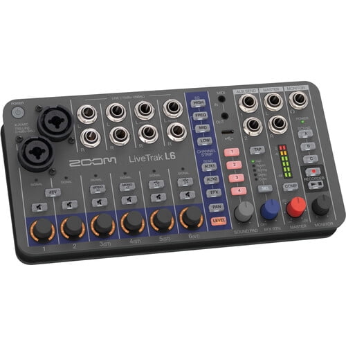 Zoom LiveTrak L-6 Portable 6-Channel Digital Mixer and Multitrack Recorder + Audio-Technica ATH-M20x Professional Studio Monitor Headphones, Black + Cleaning kit + USB C to Male USB C Cable