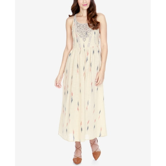 Lucky Brand Embroidered Maxi Cotton Dress Natural Multi M