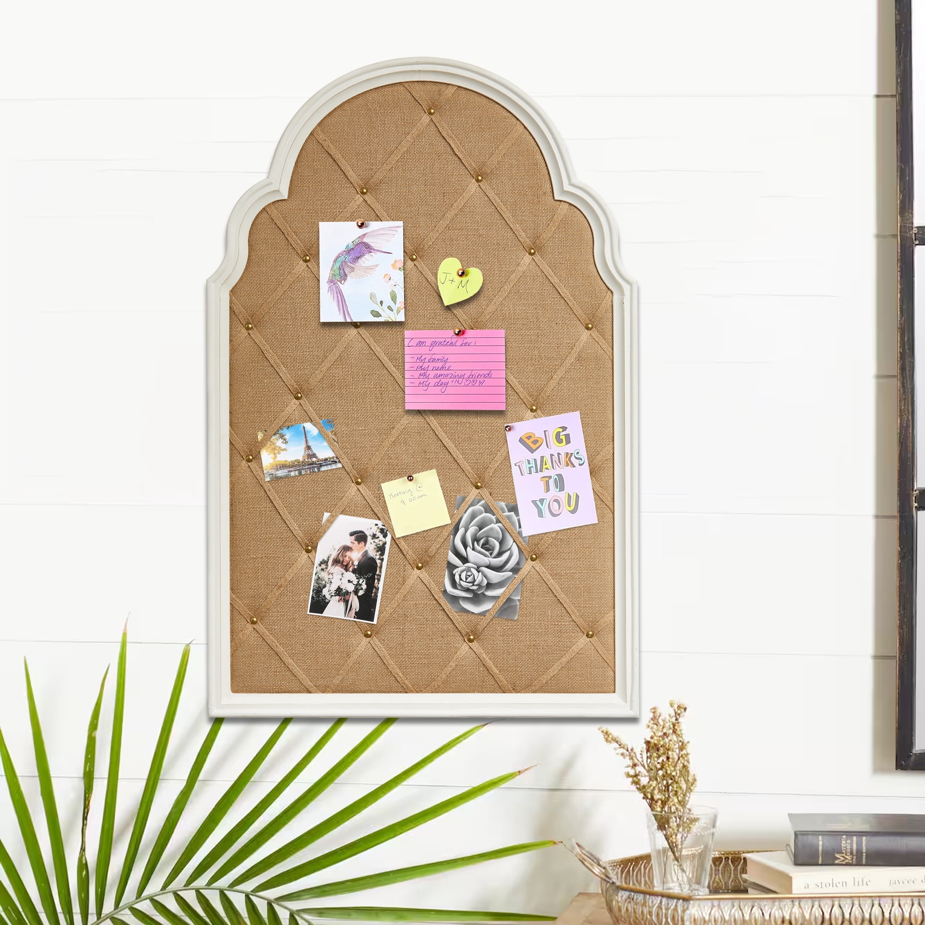 SOFE Farmhouse White Wood Frame Bulletin Board, 36" x 24", Linen Memo Board for Wall, Decorative Office Décor
