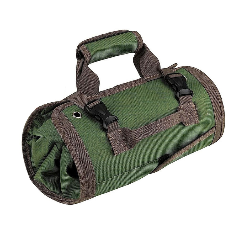 Rolling Tool Bag Tool Roll Up Bag 2 Removable Tool Pockets 4 Large Tool Compartments Waterproof For Car Repair Green Smile Home