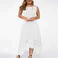 thumbnail image 1 of Jusqu'à 65 % de Réduction! Robes de Mode d'Été pour Femmes 2024 Grande Taille Décontractée Couleur Unie Col Rond Aguichant Dentelle Sans Manches Robe Ample, 1 of 7