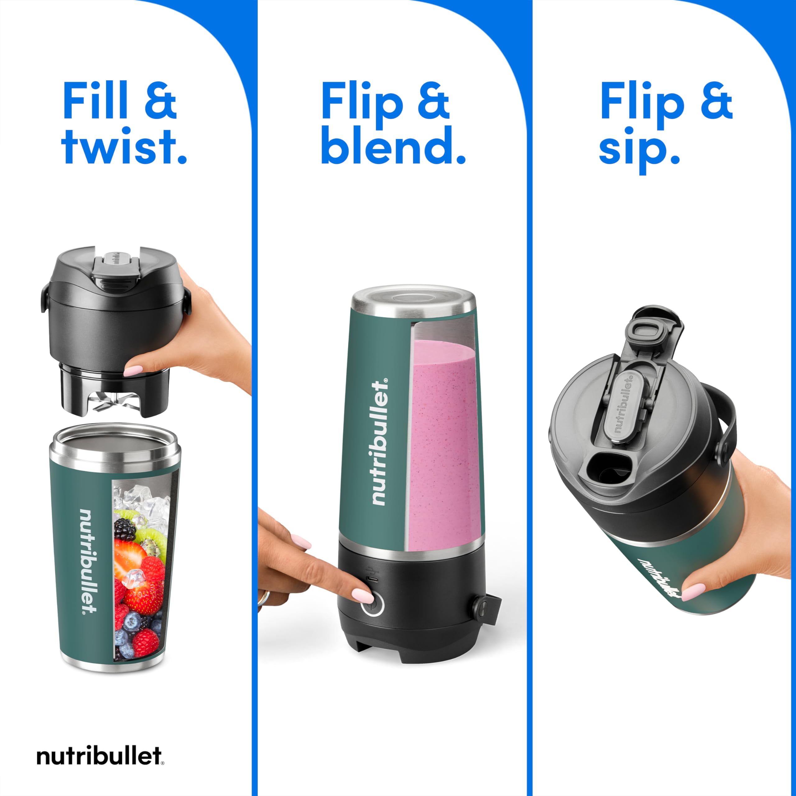 nutribullet Flip Portable Blender with Insulated Cup, Eucalyptus, NBPB50350EUC