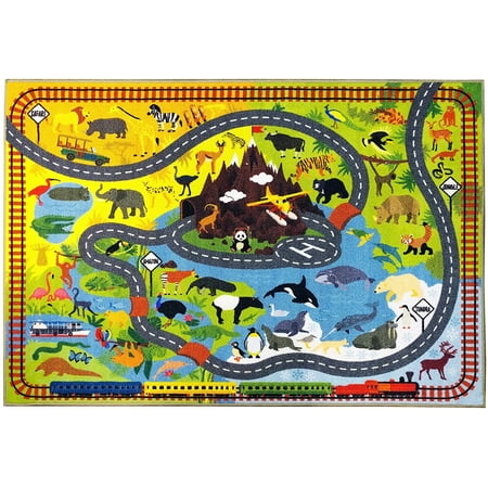 KC Cubs Animal Safari Educational Area Rug, 5' x 6' 6"