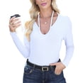 thumbnail image 2 of Womens Fall Clothes Long Sleeve Shirts Halter U Neck Ribbed Knit Slim Fitted Basic Casual Tops White L, 2 of 9