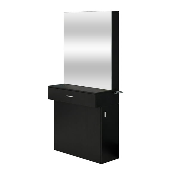 Artist Hand Wall Mount Black Salon Barber Station with Mirror, Drawer, Shelf