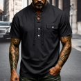 thumbnail image 2 of Landzoo Men'S T-Shirt Solid Color Short Sleeve Henley Tops Summer Casual Men Tees Size M Black, 2 of 9