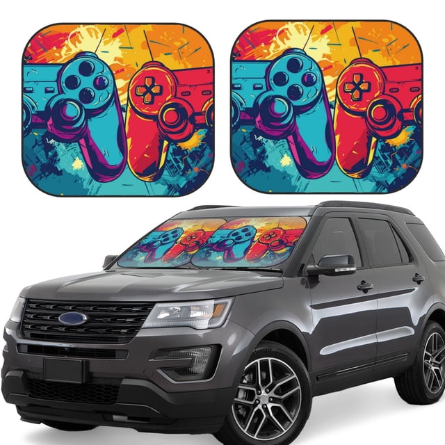 Fotbe Gaming Juego de 2 Piezas de Parasoles para Parabrisas | Bloqueador Solar para Auto | Accesorios Plegables para Protección Solar Interior-Medium