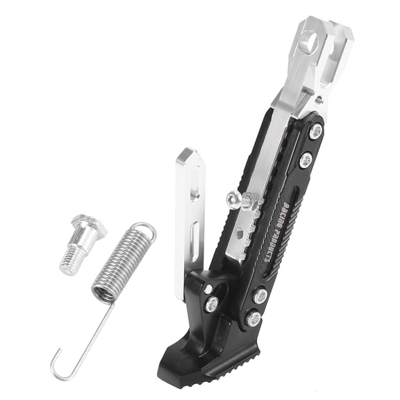 Unique Bargains Motorcycle Kickstand Side Support Stand Adjust Holder Set CNC Aluminum Alloy Foot Stand Silver Tone