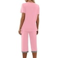thumbnail image 5 of Zanvin Womens High Waisted Linen Capris Pants, Women's Short Sleeve V-Neck Top Cropped Pants Print Suit, Quickly Dried, Soft and Breathable, Pink, M, 5 of 8