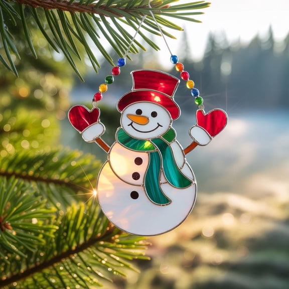 Snowman Christmas Acrylic Suncatcher Holiday Window Hanging, Winter Snowman Ornament, Festive Xmas Decor