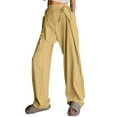 thumbnail image 2 of AherBiu Womens Pants Trendy High Waisted Drawstring Wide Leg Trousers Straight Leg Loose Solid Color Casual Pants with Pockets, 2 of 9