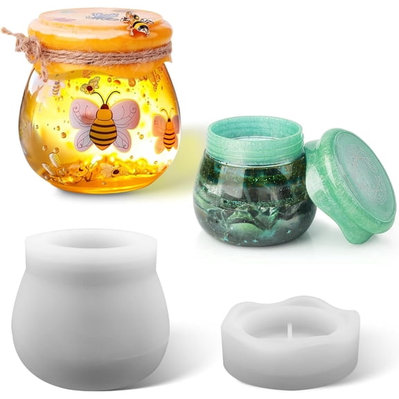 Jars Resin Molds with Lid, Epoxy Molds Silicone for Storage Bottle,Candle Holder,Candy Container, Epoxy Casting Craft, Gifts (Pudding Jar)