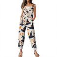 thumbnail image 6 of Halloween Jumpsuits for Women Spaghetti Strap Overalls Floral Print Loose Sleeveless Linen Romper, 6 of 7