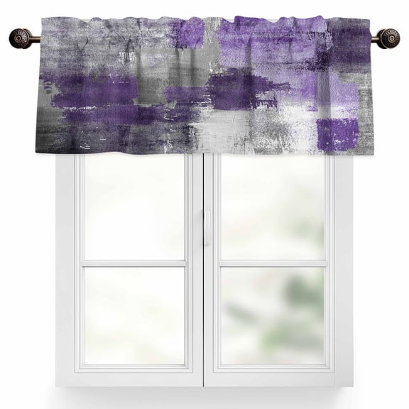 Purple Grey Valances for Windows, 42 x 18in, Modern Graffiti Brush Art Abstract Rod Pocket Kitchen Valance Curtain Light Filtering Window Treatments for Living Room Bedroom, 1 Panel