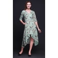 thumbnail image 2 of Bimba Coton Vert Fleur & Paradis Whydah Oiseau Imprimé Robe Droite Asymétrique pour Femmes avec Poches Décontractée Mi-Longue-Petit, 2 of 4