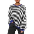 thumbnail image 1 of SUNSIOM Women's Striped Sweatshirt Contrast Color Long Sleeve Round Neck Oversized Casual Pullover Tops, 1 of 6