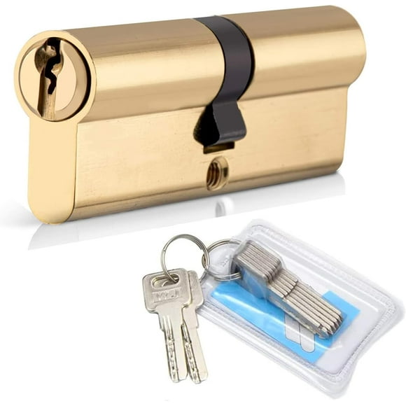 40/40 (80mm) Cylinder Lock, Double Cylinder Door Lock European Cylinder with 8 Keys, Brass Finish, Anti-Drill Anti-Pick Shockproof Door Lock