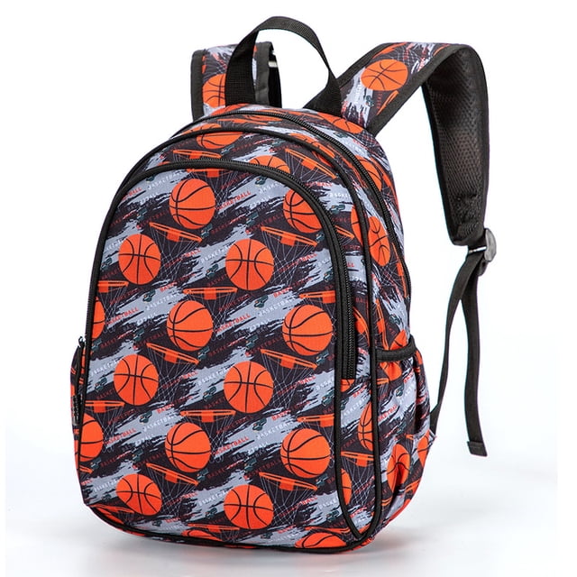 Patrón de baloncesto sobre fondo negro Mochila preescolar, 12,5 pulgadas Mochilas para niños pequeños para niños y niñas