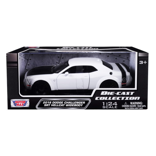 2018 Dodge Challenger Srt Hellcat Widebody Blanco Con Capucha Negra 1/24 Modelo De Coche Fundido A Presión Por Motormax 79350