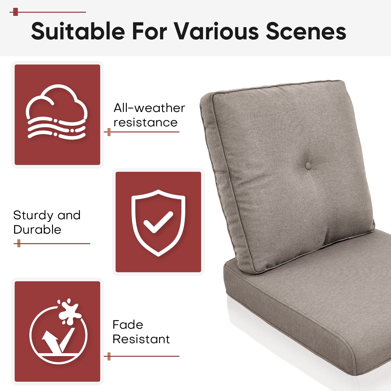 POCASSY Patio Furniture Cushions Set of 2, 22.5"*22.5" Outdoor Cushion for Patio Furniture, Water Resistant, Fade Resistant, Deep Seat Seat and Back Cushion for Chair, Sofa, and Couch, Gray