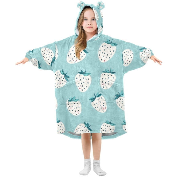 joogoo Wearable Blanket Hoodie for Strawberry on Blue Oversized Sherpa Hooded 3-14 YR M