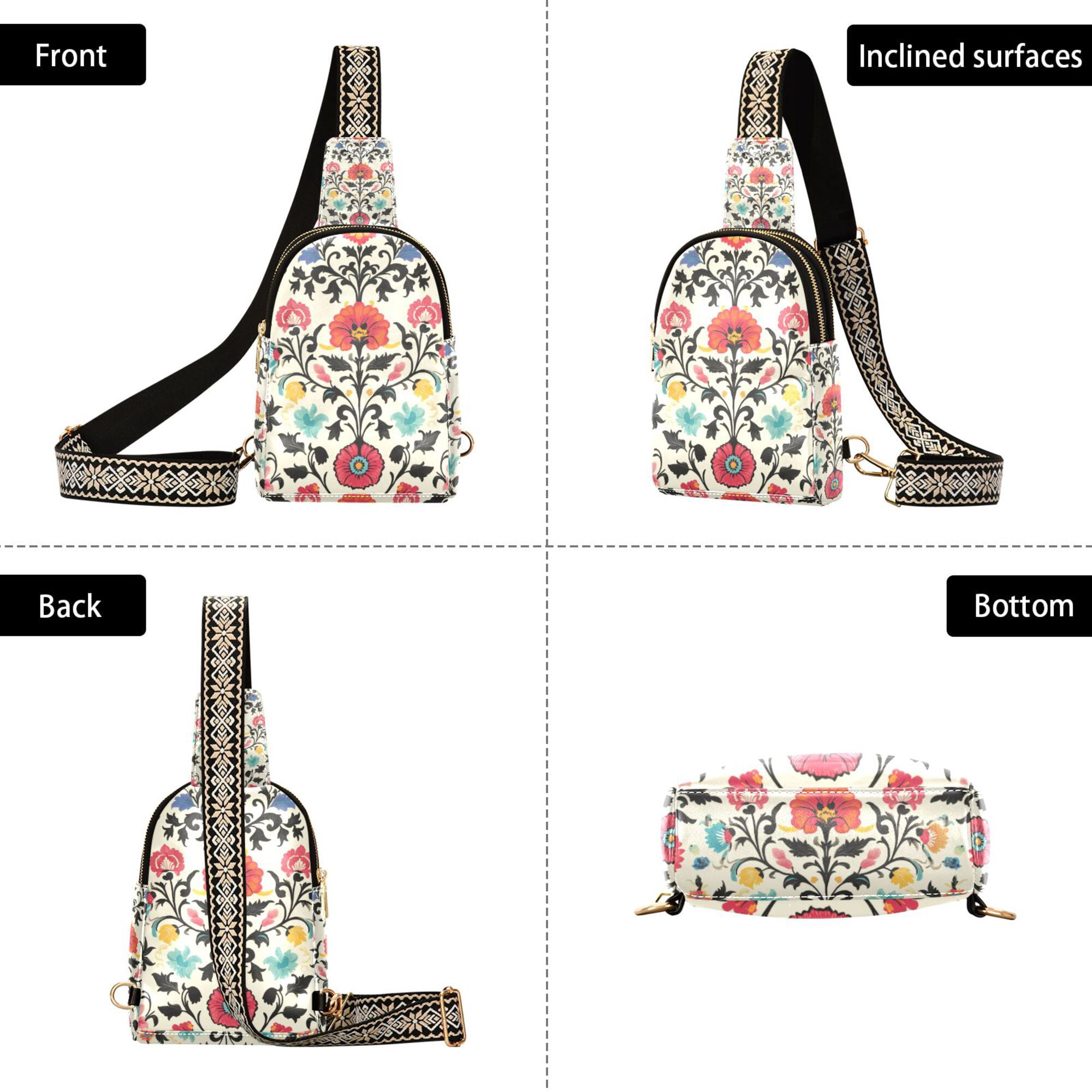 FORMRS Womens Crossbody Sling Bag Travel Daypack Shoulder Chest Backpack, Beige Red Floral