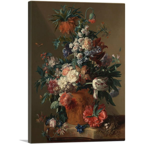 ARTCANVAS Vase Of Flowers 1722 Canvas Art Print by Jan Van Huysum - Size: 26" x 18" (0.75" Deep)
