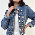 thumbnail image 7 of FDGIU Women Stand Collar Denim Jacket Long Sleeve Decorative Button Cropped Casual Jean Outerwear, 7 of 7