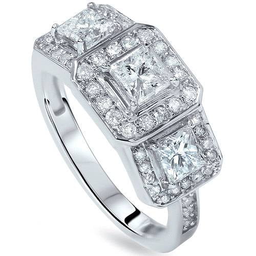 Pompeii 1 3/8ct Princess Cut Diamond 3-Stone Ring White Gold Lab Grown (FG,VS2-SI1)