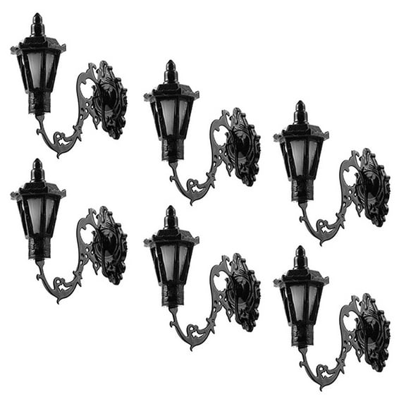 TAILTOSS 6Pcs Miniature Doll House Wall Lamp Black Copper Warm White Light Abs Material Decorative Tiny Wall Lamp
