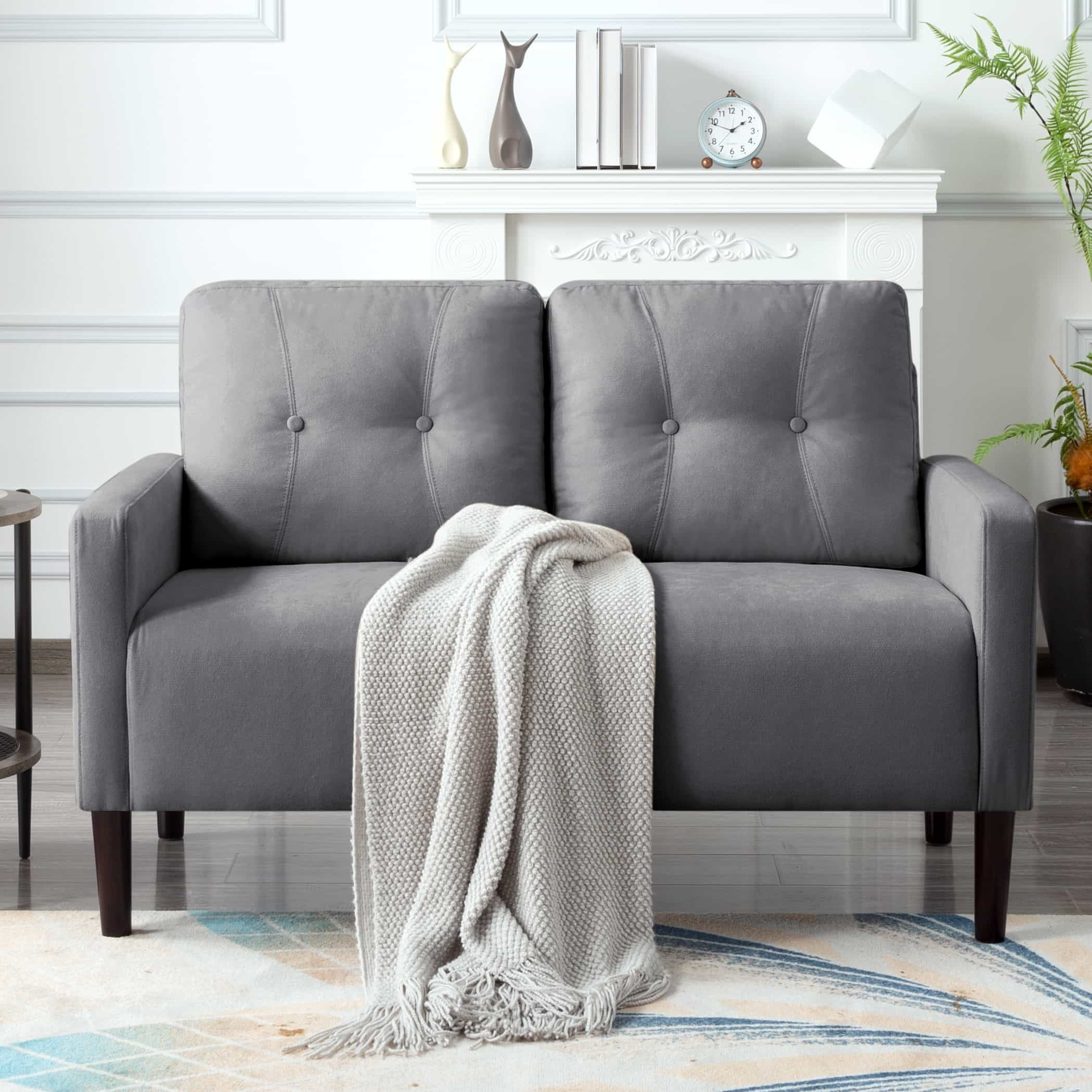 BSHTI 51.2”Loveseat Couch,Linen Blend Upholstery,Back Cushions are Removable,Solid Wood and Iron Combination,6 Colors for Choosing,Standard Couch(Light Gray)