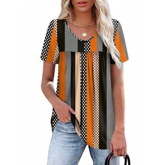 Blusa plisada de manga corta con cuello en V Top WEESO para mujer