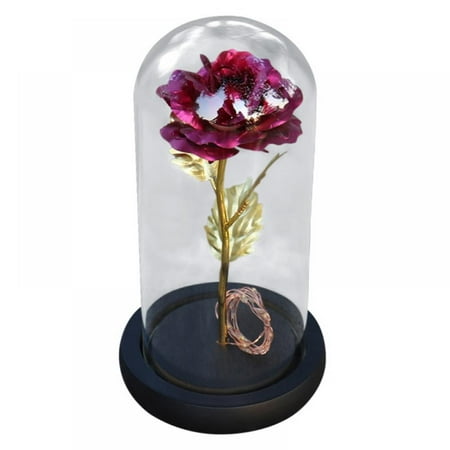 

Artificial Gold Foil Rose LED Light String With Wooden Base Best Gift For Women.