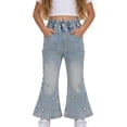 thumbnail image 2 of Guluxicc Girls Bell Bottom Jeans Casual Elastic Waist Flare Denim Pants for Kids Girls Cute Embroidered Y2k Streetwear Trendy Pants, 2 of 9
