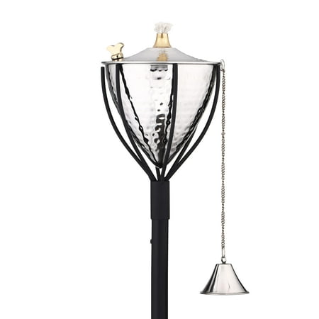 Amsterdam Premium Metal Tiki Torches  54  Tall- Tiki Style /w Snuffer  Fiberglass Wick & Large 32oz Oil Lamp for Deck  Patio  Lawn  Garden  Luau (Hammered Nickel)