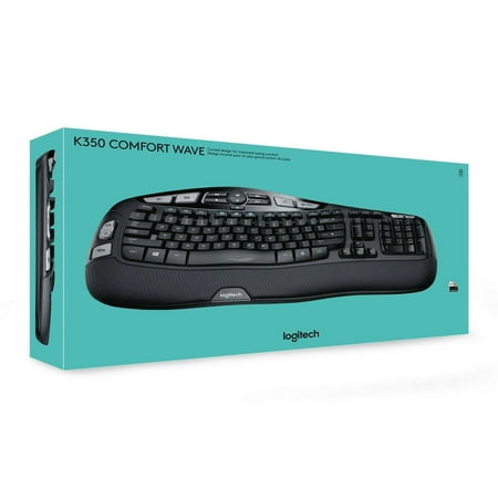 Logitech - K350 Ergonomic Full-size Membrane Wireless Keyboard - Black