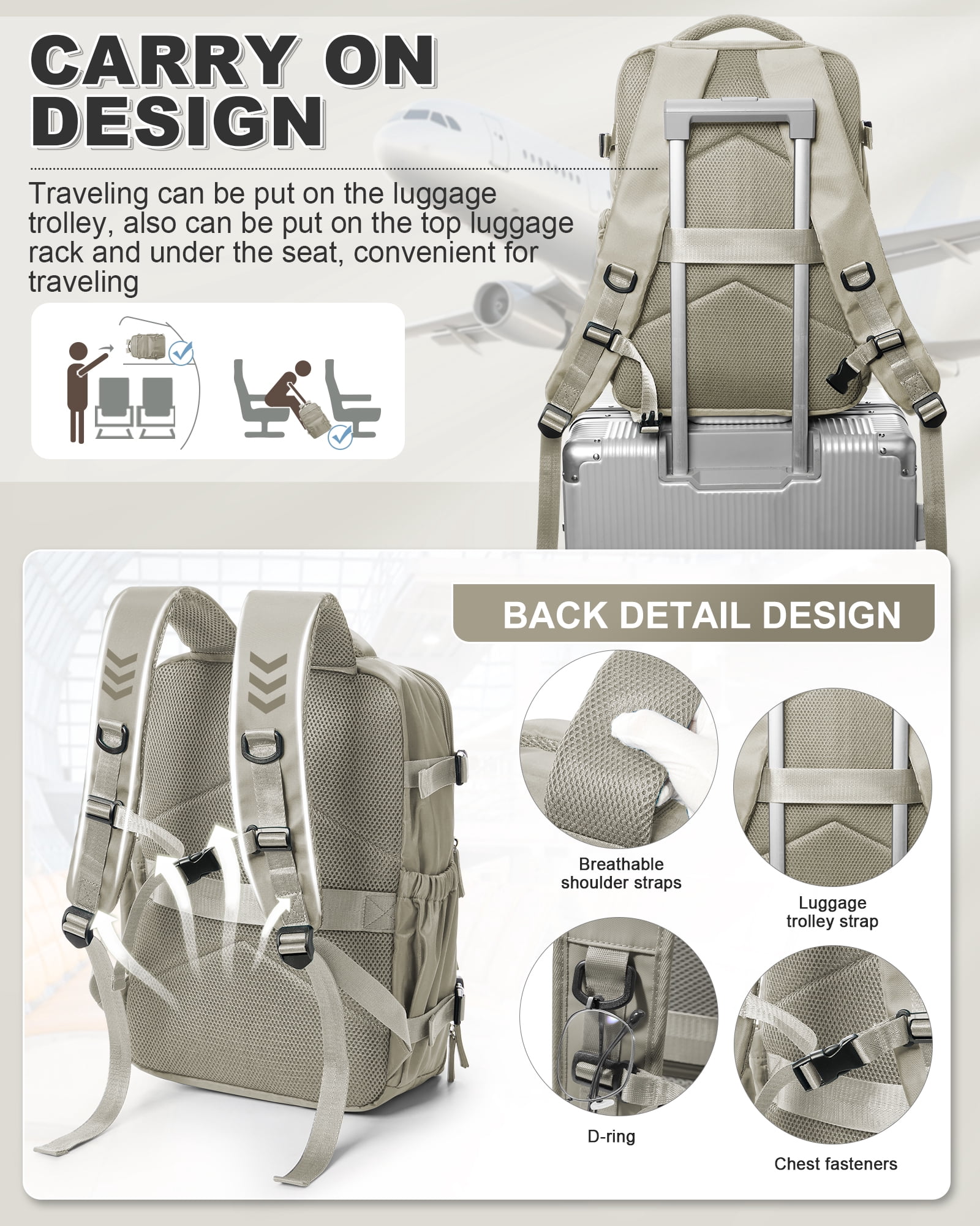 Travel Vacuum Backpack with Air Pump, Vacuum Seal Carry on Backpack for Airplanes, Vacuum Back Pack for Travel Backpack with Vacuum Compression Business Day Vacpack Backpack for Women Men Brown