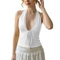 thumbnail image 6 of Halter Tops for Women Lace V Neck Tie Back Bow Front Slim Fitted Sleeveless Cropped Y2k Going out Tank Top, 6 of 7