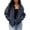 Navy, variant on Women Vintage Washed Hooded Zip Jacket, Oversized Long Sleeve Elastic Hem Loose Casual Street Outerwear(Navy,L)