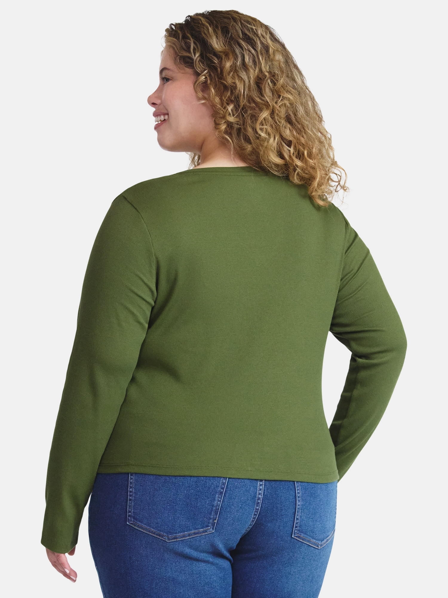 Terra & Sky Women's Plus Long Sleeve Notch Neck Top