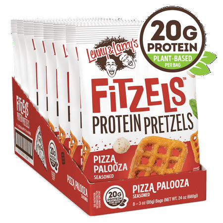 Lenny & Larry's Fitzels Protein Pretzels Snack, Pizza Palooza, 20g of Protein, 8 Pack