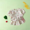 thumbnail image 4 of LWNYDPLSD 2 Piece Cute Sweet Set for Kids Skirts Outfits Toddler Girl Cherry Print Puff Sleeves Tee Tops+Ruffle Summer Skort Skirt Comfy Fashion Spring Sets Baby Girl Clothes 6M-6T, 4 of 6