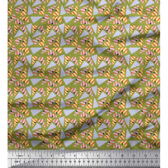 Soimoi polyester Crepe Fabric Triangle Geometric Decor Fabric Printed Yard 42 Inch Wide