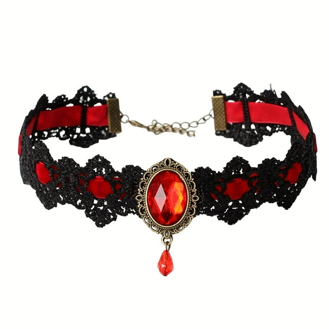Black Lace Gothic Collar Vampire Collar Pendant Chain Rhinestone Punk Halloween Costume Jewelry