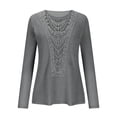 thumbnail image 3 of Women'S Pineapple Lace Stitching Top T-Shirt Solid Color Long Sleeve Round Neck Pullover Casual Top Grey XXL, 3 of 6
